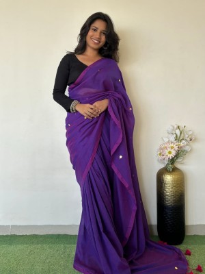 Raees Ethnic Self Design Bollywood Pure Cotton Saree(Purple)