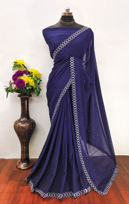 GEETABA FASHION Solid/Plain Bollywood Georgette Saree(Blue)