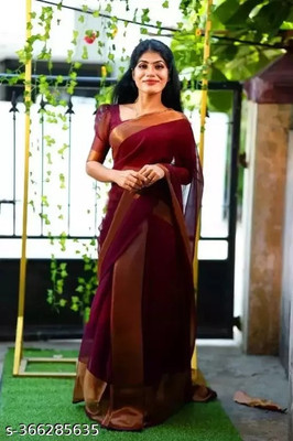 Vraggi Solid/Plain Bollywood Chiffon Saree(Maroon)