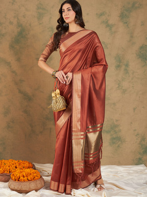 manvaa Embellished Banarasi Organza Saree(Red)