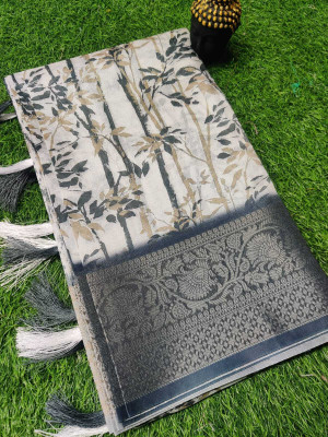 AA ONE ENTERPRISE Floral Print Bollywood Cotton Blend Saree(White, Grey)