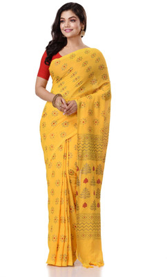 TANTLOOM Self Design Handloom Handloom Pure Cotton Saree(Yellow)