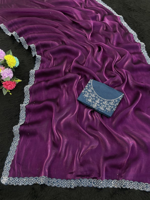 JENNYFEB Solid/Plain Bollywood Organza Saree(Purple)