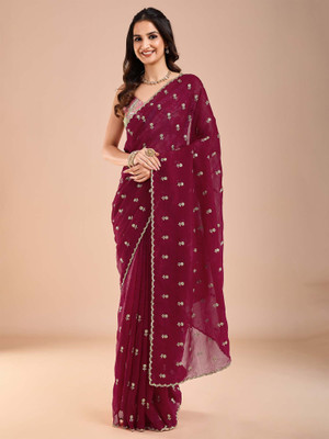 ANOUK Embellished Bollywood Tissue Saree(Magenta)