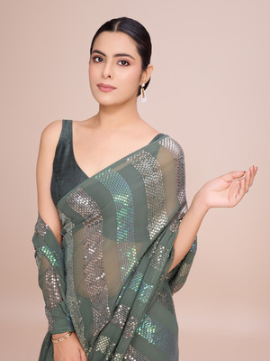 Clemira Embellished Bollywood Georgette Saree(Light Green)