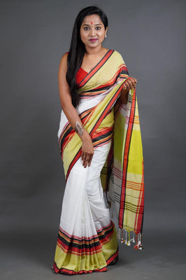 binita Self Design Handloom Cotton Blend Saree(Light Green)
