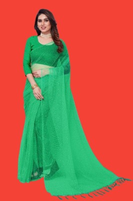 Yanshi Enterprise Self Design Bollywood Net Saree(Green)