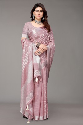 ALAGINI Self Design, Embroidered, Floral Print Bollywood Cotton Linen, Pure Cotton Saree(Pink)