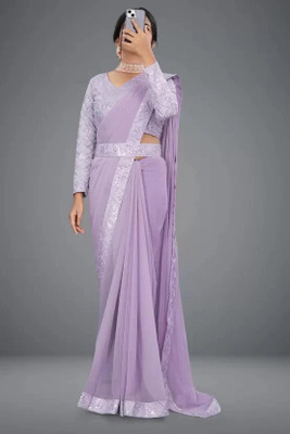 ONTIC LIFESTYLE Solid/Plain Bollywood Chiffon, Georgette Saree(Purple)