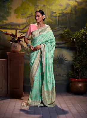 Rukmini by Rajendra Dyed Bollywood Polyester Saree(Green, Blue)
