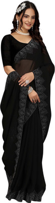 MANISHA Digital Print, Floral Print Bollywood Georgette Saree(Black)