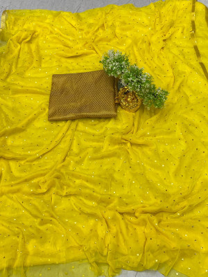 mamtasaree Embellished Daily Wear Net, Chiffon Saree(Yellow)