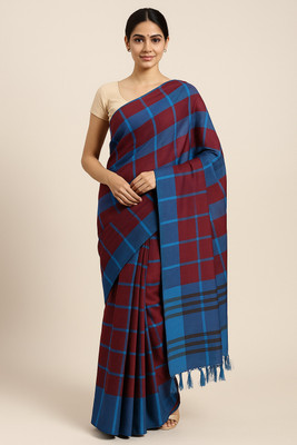 NPFASHION Checkered, Woven Arani Pattu Cotton Silk Saree(Red)