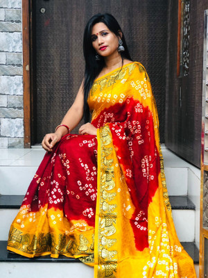 DHARMRAJ ENTERPRISE Printed Bandhani Art Silk Saree(Maroon)