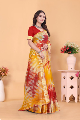 Aarunika IC Solid/Plain Bollywood Organza Saree(Red)