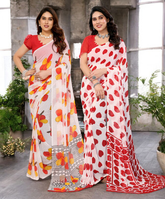 Moda Rapido Printed Bollywood Georgette Saree(Pack of 2, Multicolor)