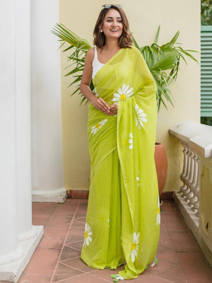 Aika Floral Print Daily Wear Linen Saree(Multicolor)