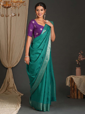 Tasrika Solid/Plain Banarasi Viscose Rayon Saree(Blue, Purple)