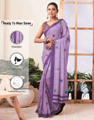 Samah Polka Print Daily Wear Chanderi Saree(Purple, Multicolor)