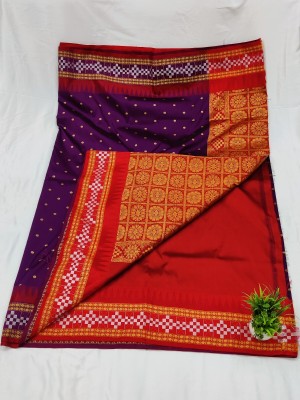 Sijileen Temple Border, Woven Sambalpuri Silk Blend Saree(Purple)