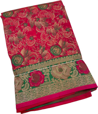 MOON VOGUE Printed Saree with Attached Blouse Art Silk Saree(Red)