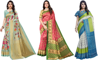 ANIRAV Printed, Woven Kalamkari Art Silk Saree(Pack of 3, Multicolor)