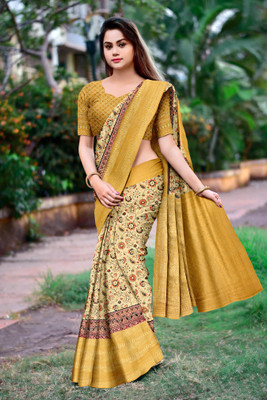DHARMRAJ ENTERPRISE Digital Print Banarasi Tussar Silk Saree(Yellow)