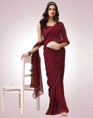 Dhavanit Digital Print Bandhani Georgette Saree(Maroon)