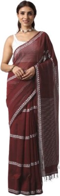 kalpana handloom Self Design Ikkat Pure Cotton Saree(Brown)