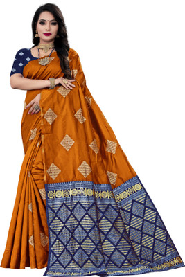 ZAKHRO Self Design Chanderi Cotton Silk Saree(Orange)