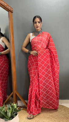 Moda Rapido Floral Print Bandhani Georgette Saree(Red)