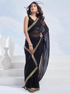 ROOP SUNDARI SAREES Solid/Plain Daily Wear Georgette Saree(Black)
