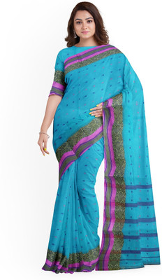 Paul Saree Self Design Handloom Pure Cotton Saree(Light Blue)