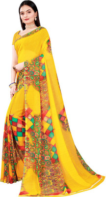 Suali Printed Daily Wear Georgette Saree(Yellow)