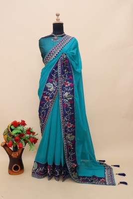HOLDY FASHION Embroidered, Floral Print Bollywood Georgette Saree(Blue)