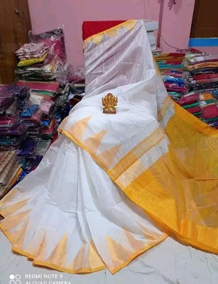 Pal Handloom Self Design Handloom Cotton Blend Saree(Cream)