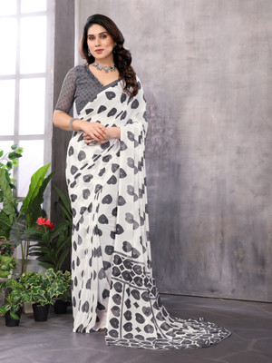AMBUJAINTERNATIONAL Printed Bollywood Georgette Saree(Black, White)