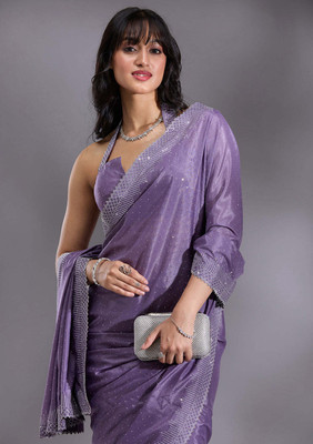 paghadal Embellished Bollywood Satin Saree(Purple)