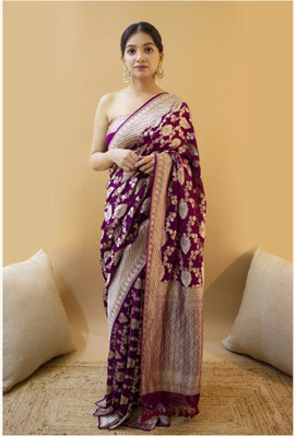 FAB WOVEN Woven Banarasi Art Silk Saree(Purple, Gold)