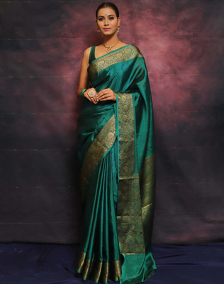 SIRIL Woven Banarasi Silk Blend, Jacquard Saree(Green)