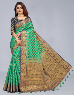 Shopwell Woven Banarasi Cotton Silk Saree(Multicolor)