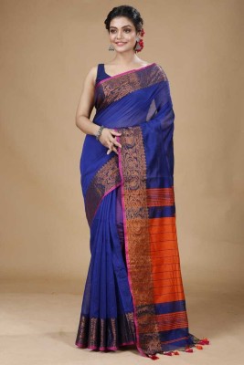 Bsc Woven Handloom Cotton Silk Saree(Blue, Orange)