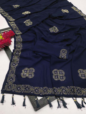 Shrilaxmisari Printed Bollywood Georgette Saree(Dark Blue)