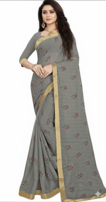 ShivMaya Floral Print Daily Wear Georgette Saree(Grey)