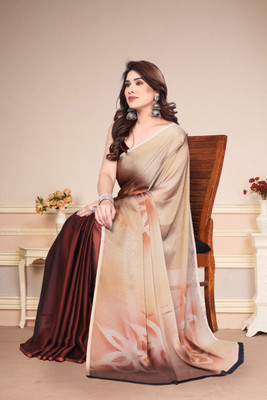 Magneitta Floral Print, Printed, Self Design Bollywood Chiffon, Georgette Saree(Orange)