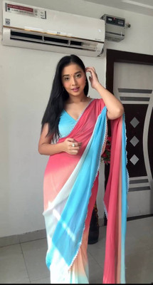 VISVASTA Solid/Plain Bollywood Georgette Saree(Red, Blue)