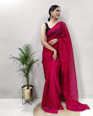 LushLooms Solid/Plain Handloom Cotton Blend Saree(Multicolor)