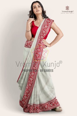 vromorkunjo Woven Handloom Pure Cotton Saree(White)