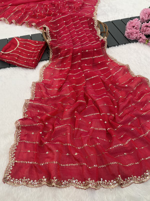 K 5 FASHION Embellished, Floral Print Bollywood Jimmy choo Saree(Red)