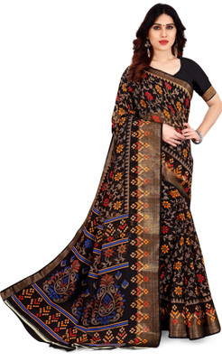 HouseOfCommon Striped Banarasi Cotton Blend Saree(Black)